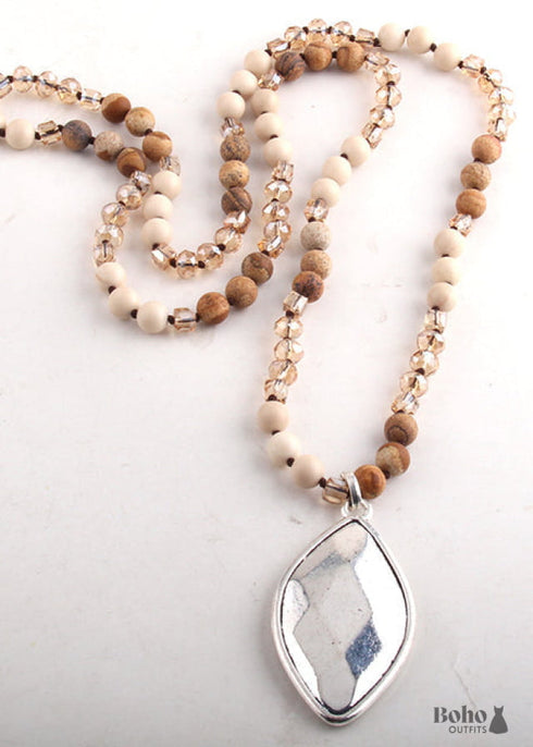 Boho Necklace, RH Antique Silver Cross, Lava Stone
